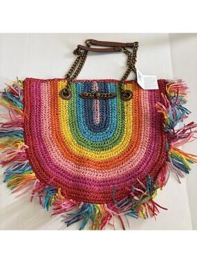 KURT GEIGER LONDONChelsea Rainbow Stripe Raffia Tote